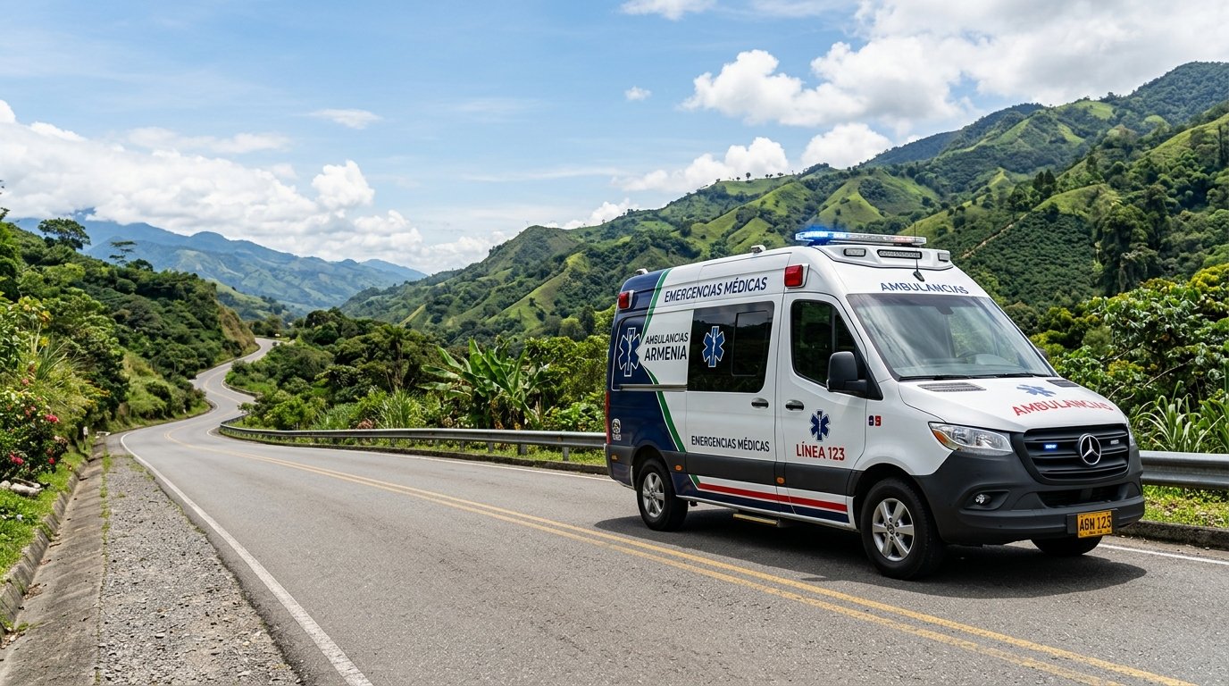 Ambulancia en ruta por el departamento del Quindío